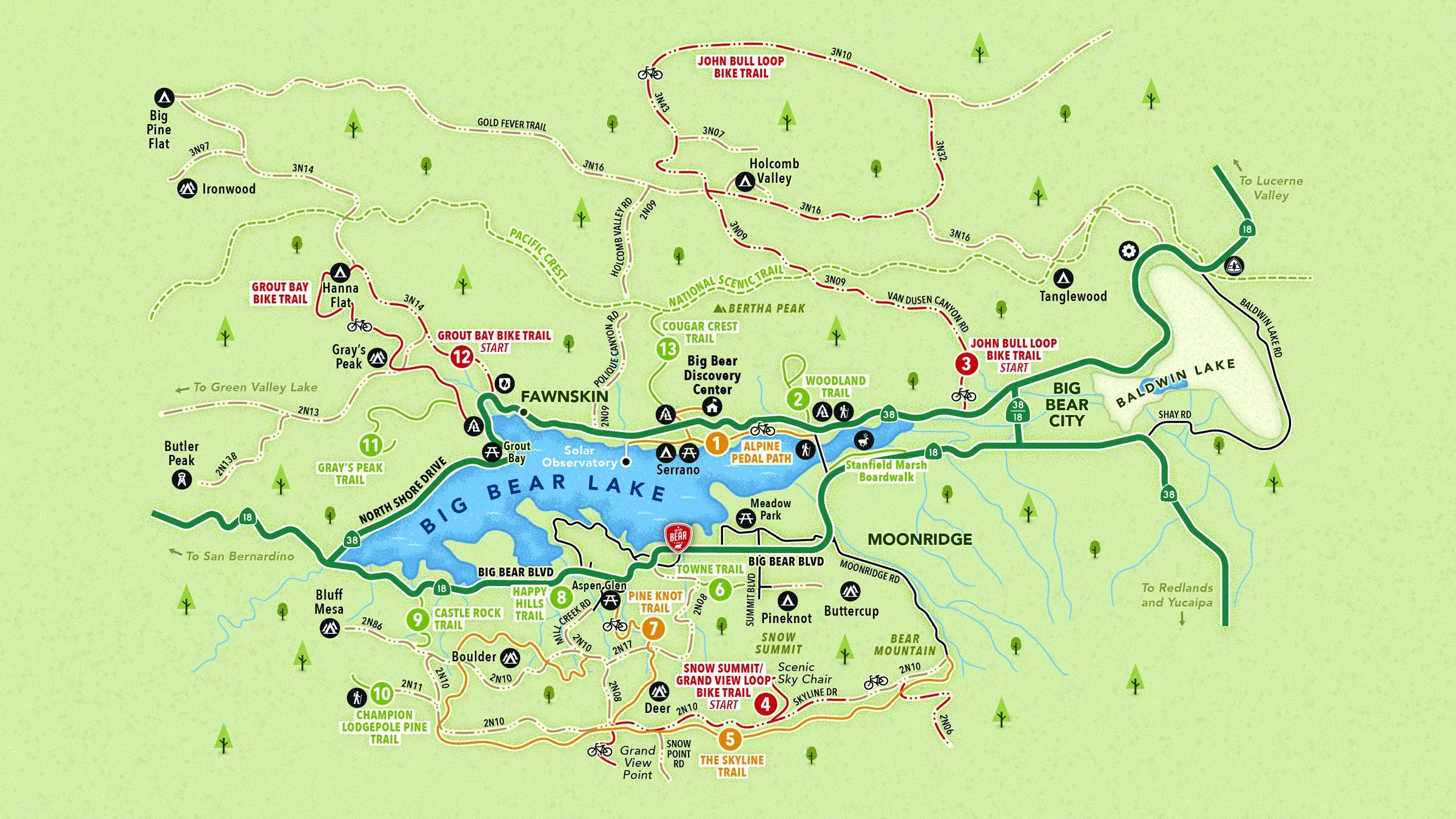 Bike path map for Big Bear Lake